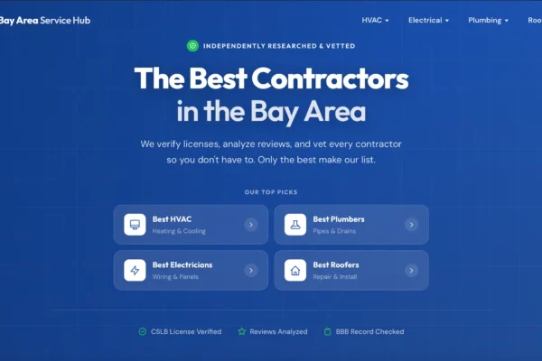 Homepage of Bay Area Service Hub, a directory optimized with structured data to rank in AI search results.
